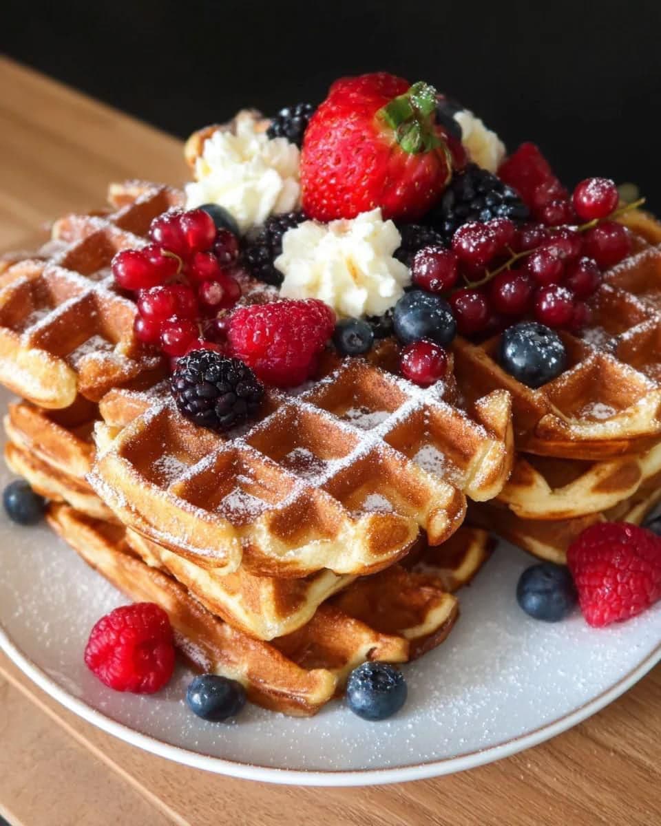 Belgische Waffeln mit Waldbeeren und Sahne